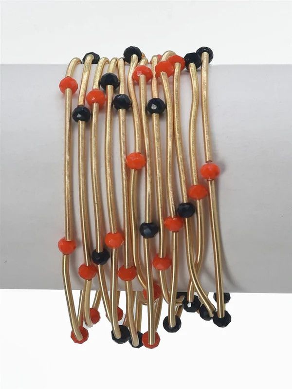 Wired Stretch Bracelets Set of 12, Orange and Blue