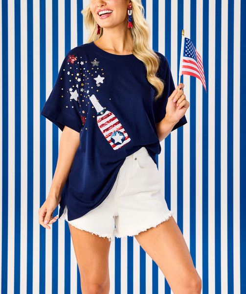Patriotic Sparkle Top Navy One Size