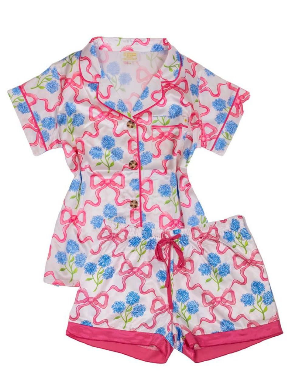 Ribbon Hydrangea Silk PJ Set, Size: Small
