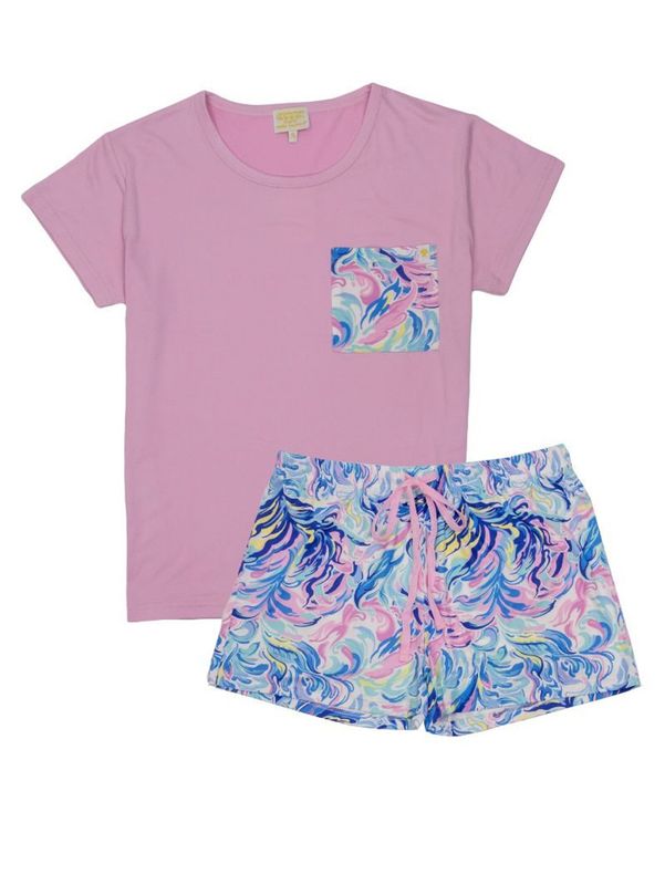 Watercolor Pajama T-Shirt Short Set