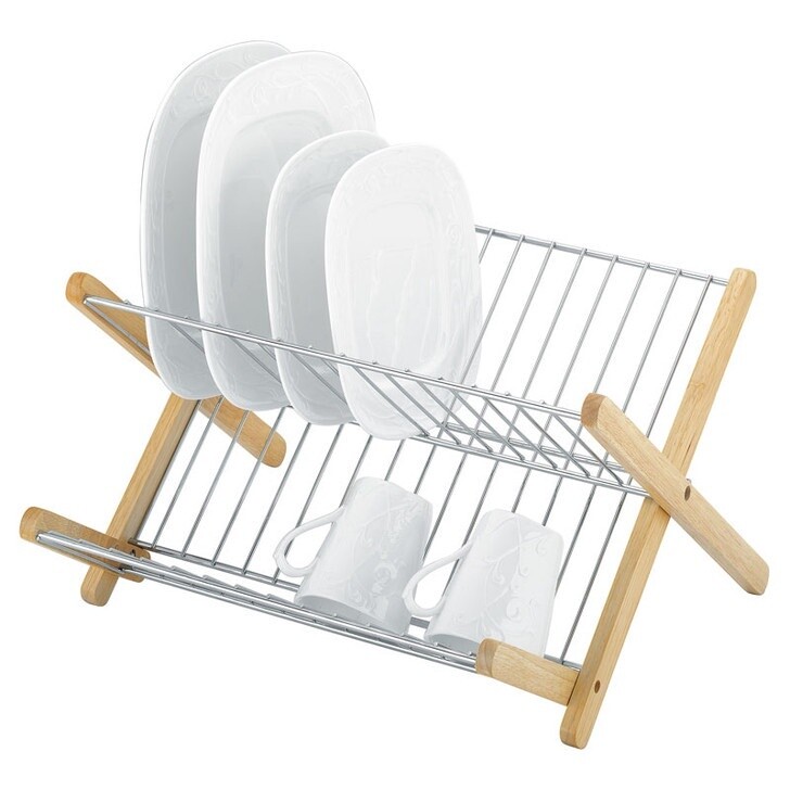 Monterey Wood And Chrome X Profile Dish Rack With Foldout Step