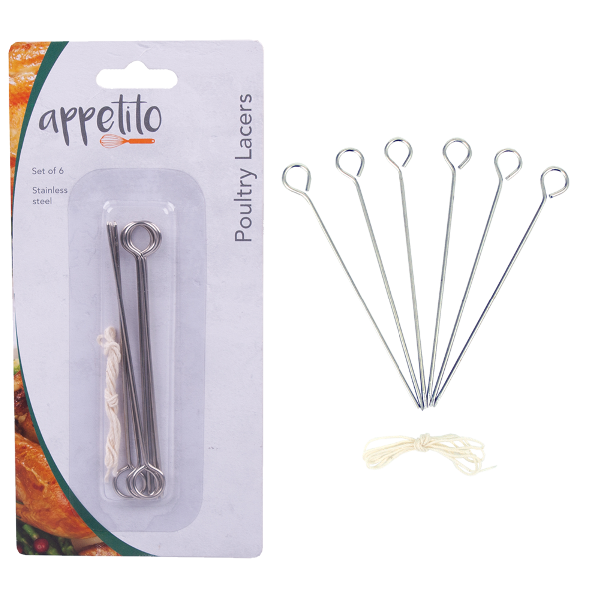 Set Of 6 Stainless Steel Poultry Lacers