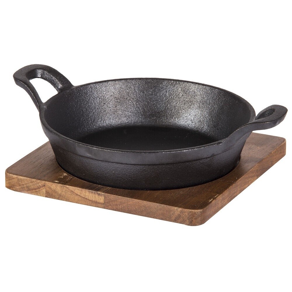 Fine Foods Round Cast Iron Skillet With Acacia Trivet