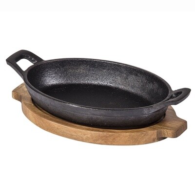 Fine Foods Oval Cast Iron Skillet With Acacia Trivet