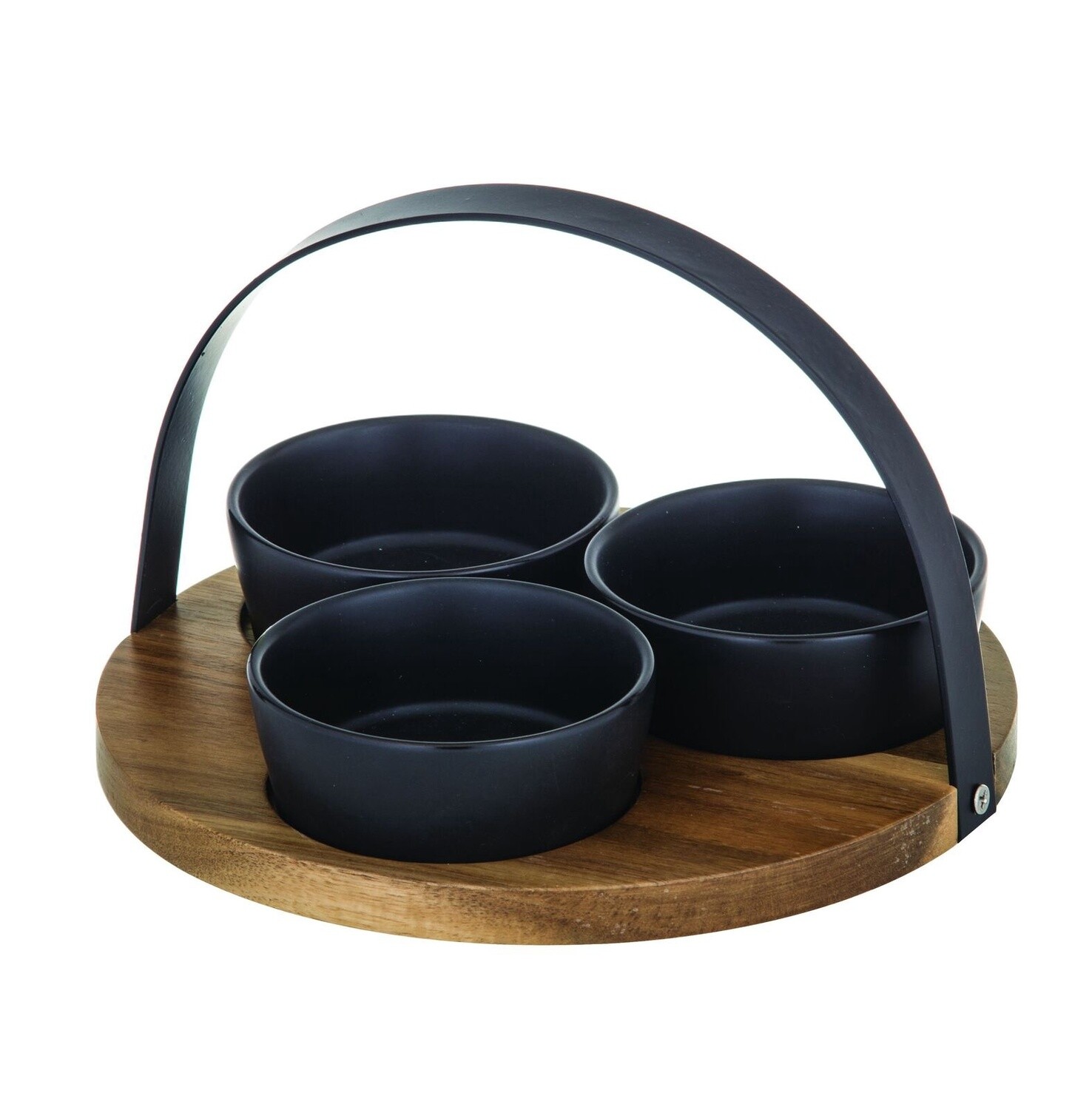 Fine Foods Bowl Set/3 On Acacia Tray With Handle