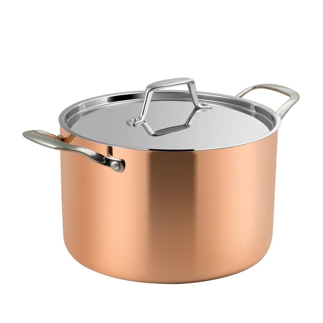 Lassani Tri-Ply Copper 24cm Stock Pot With Lid And Induction Bottom