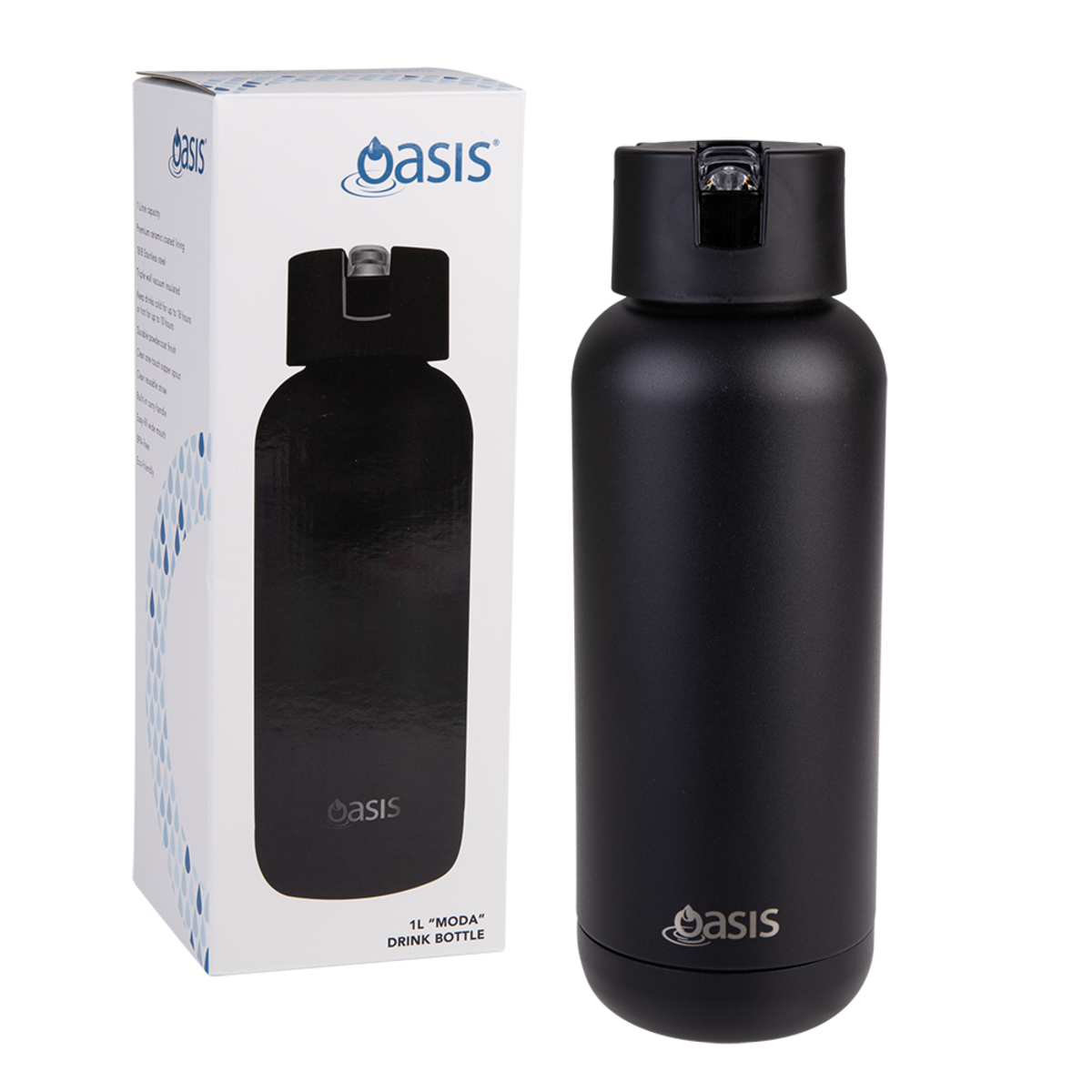 Oasis Ceramic Lined Stainless Steel Triple Wall Insulated - Drink Bottle 1L(6 Colors), Color: Black