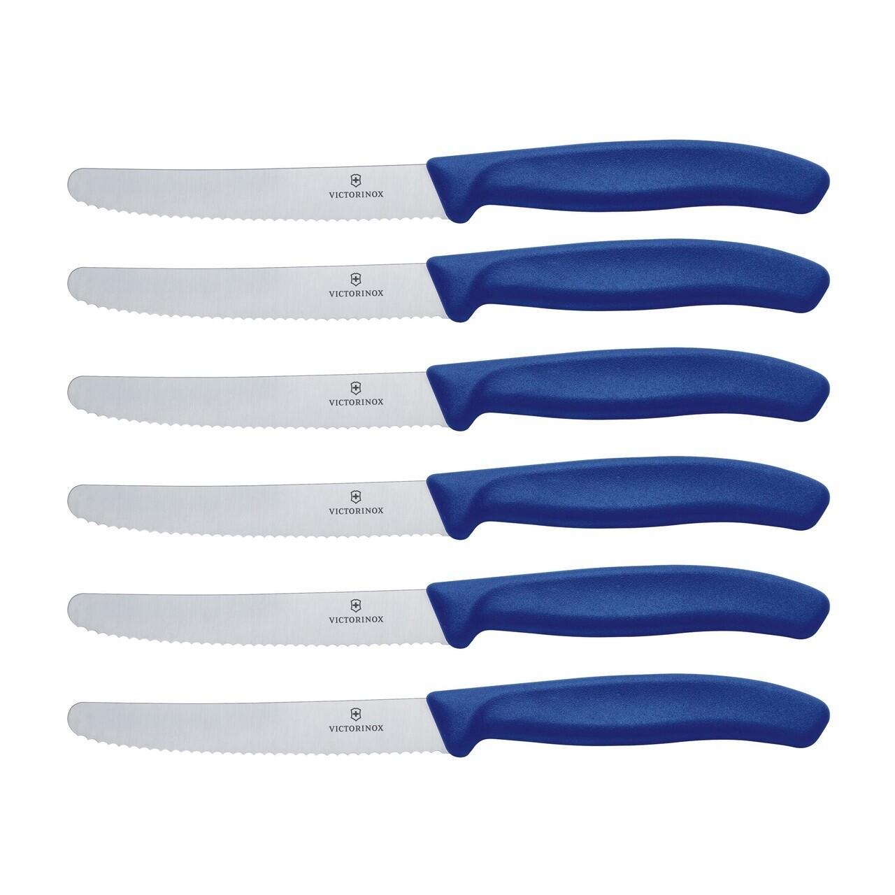 Steak &amp; Tomato Knife,11cm Round Tip,Wavy Edge,6 pc Set Classic Blue