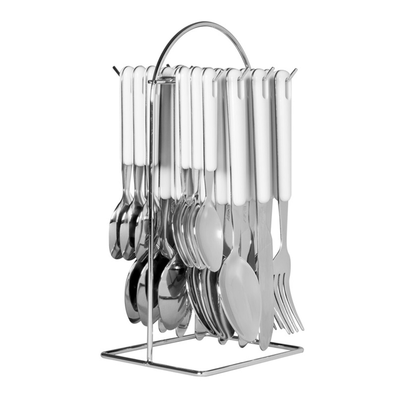 Hanging Cutlery set With Wire Frame - White