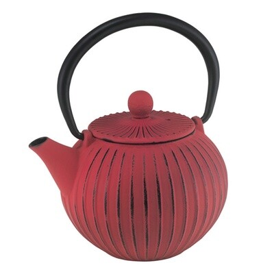 Ribbed Cast Iron Teapot-500ml Red
