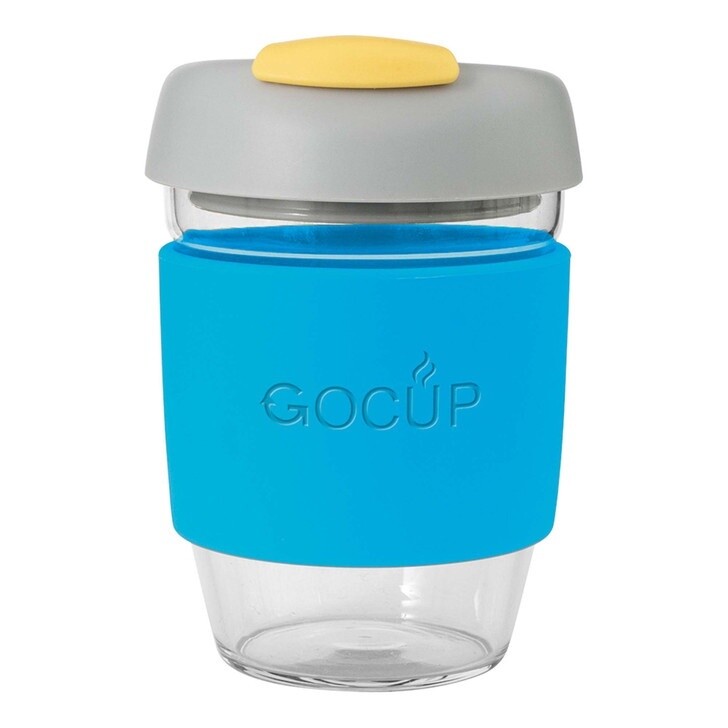 Glass Gocup 355ml Blue/Grey/Yellow