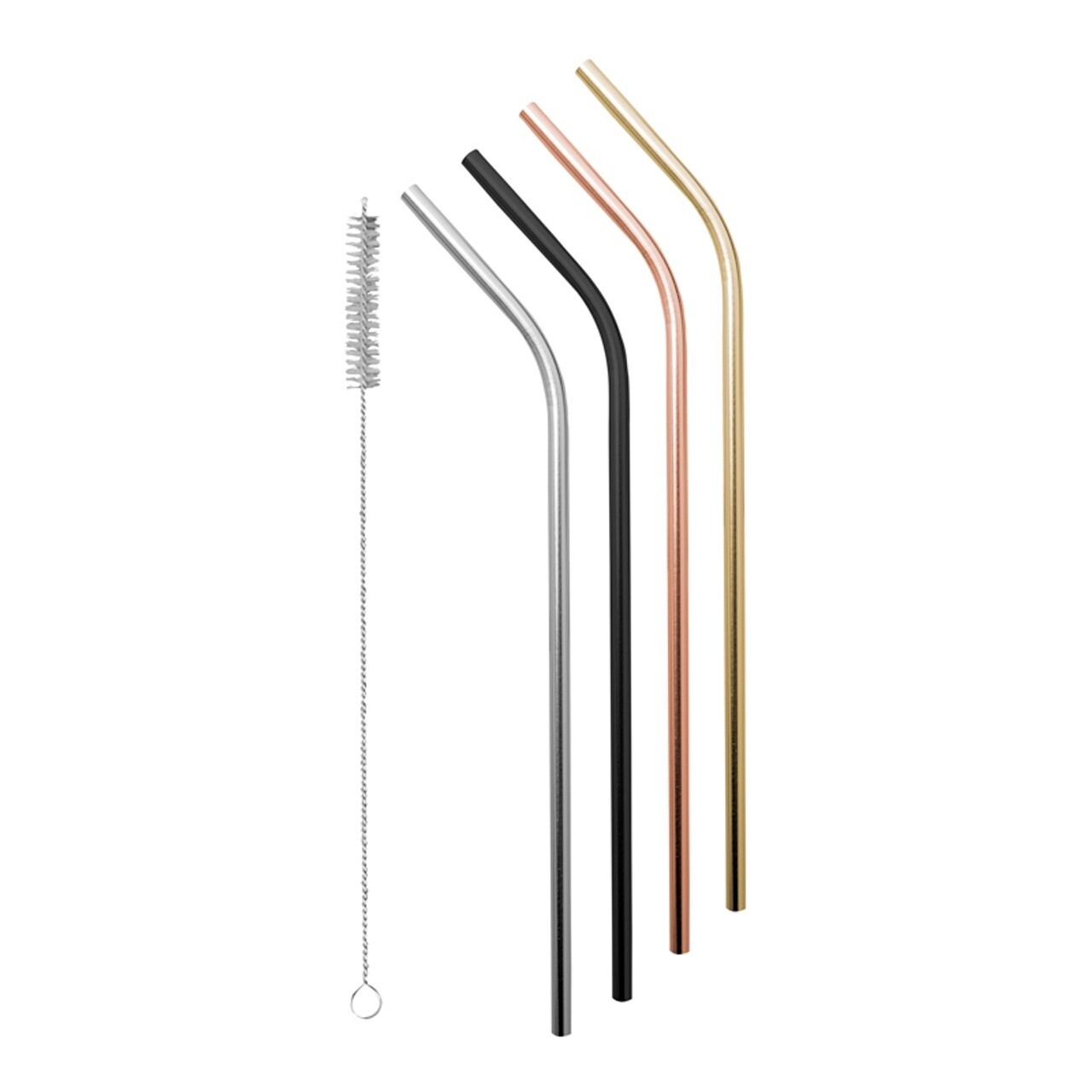 Stainless Steel Straws With Cleaning Brush, Precious Metals - Set Of 4
