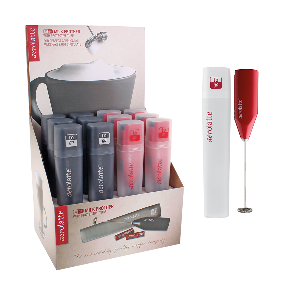 To Go Milk Frother Assorted Colours, Colour: Black/Red Asst