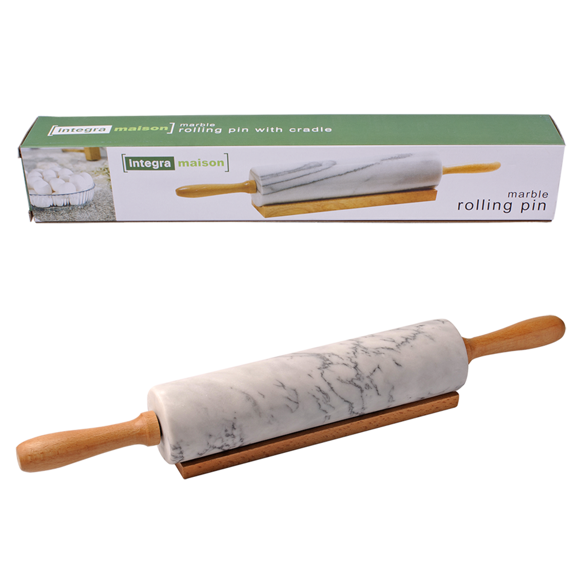 Grey Marble Rolling Pin With Cradle
