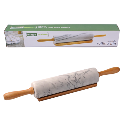 Grey Marble Rolling Pin With Cradle