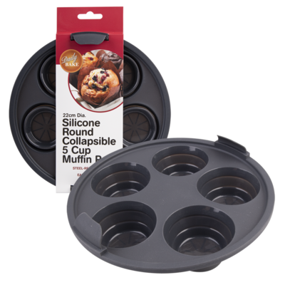 Silicone Round Collapsible 5 Cup Muffin Pan 22cm Dia. - Charcoal