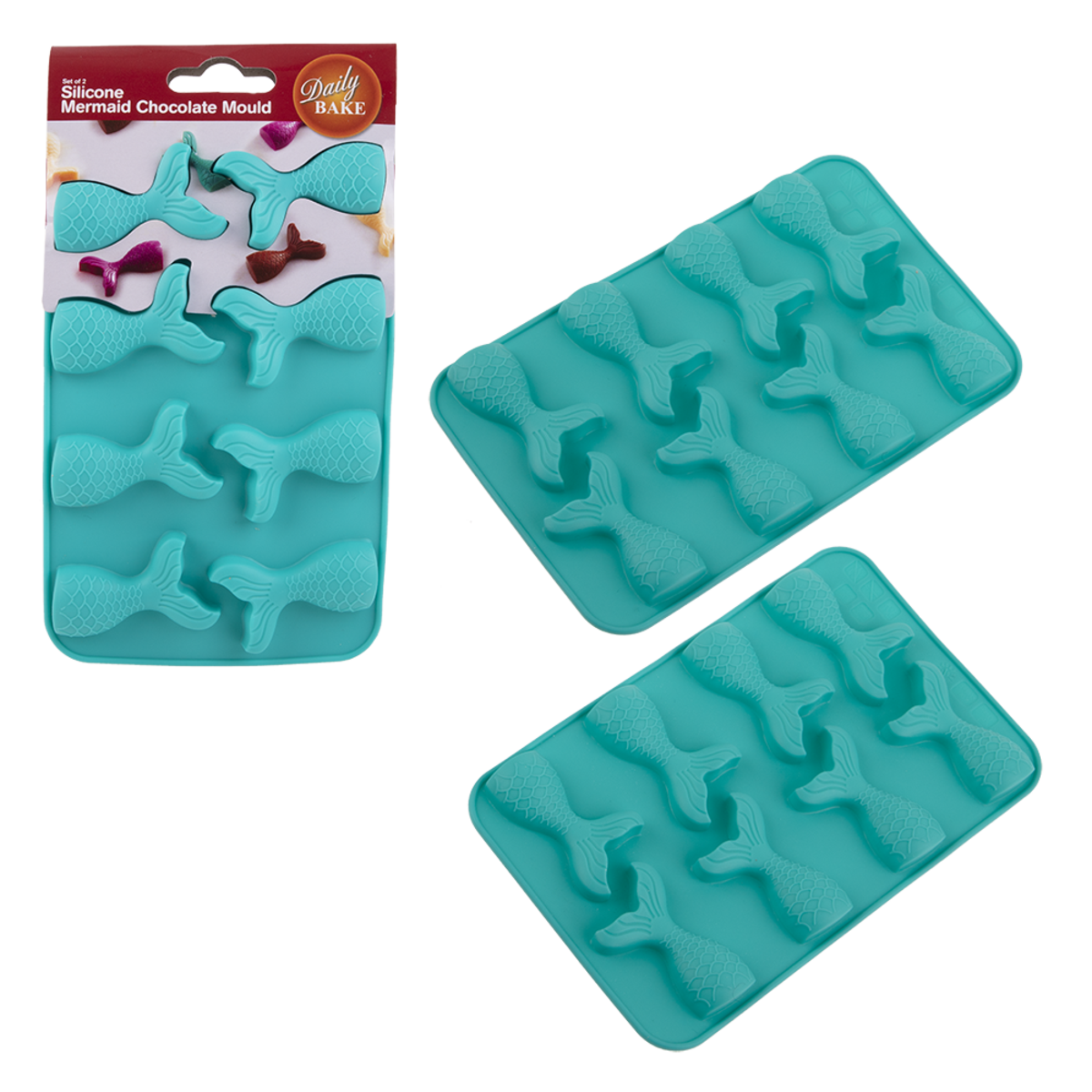 Mermaid 8 Cup Chocolate Mould Set 2 / Turquoise, Colour: Turquoise