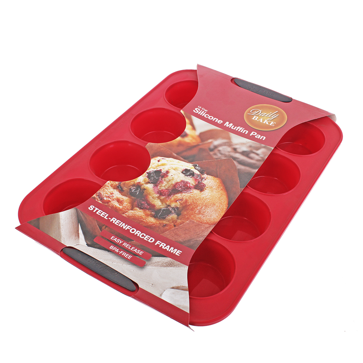 Silicone 12 Cup Muffin Pan - Red, Colour: Red