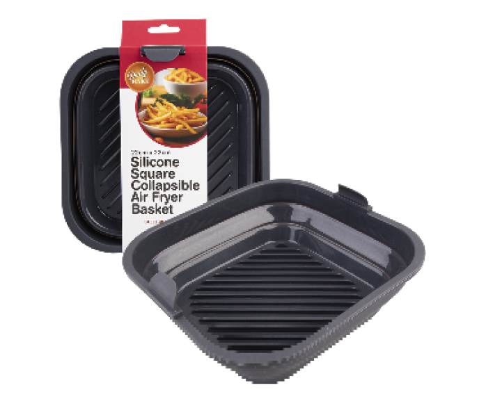 Silicone Square Collapsible Air Fryer Basket 22 X 22cm - Charcoal