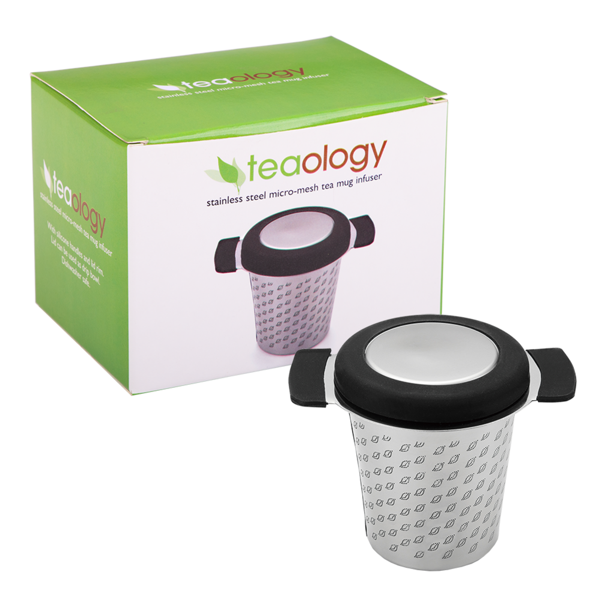 Stainless Steel Micromesh Tea Mug Infuser With Lid - Black, Colour: Black