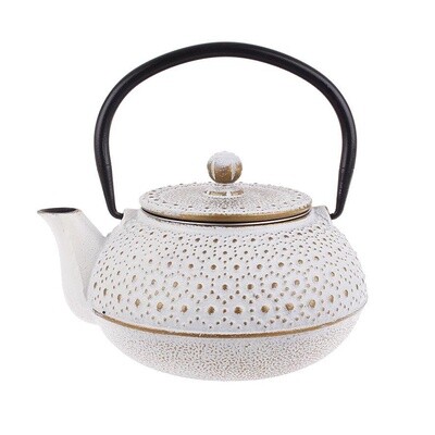 Teaology Cast Iron Teapot 600ml -Beaded White/Gold