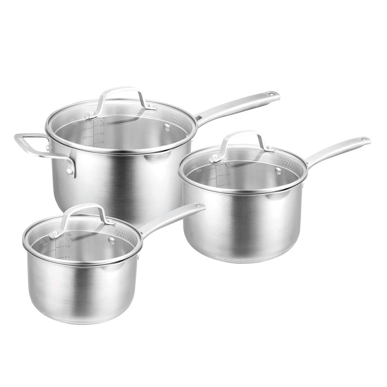 3 Piece Saucepan Set - 16cm/1.8 Litre, 18cm/2.5 Litre &amp; 20cm/3.4 Litre