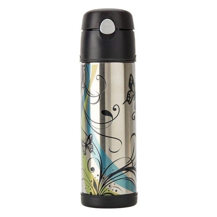 530ml Stainless Steel Vacuum Insulated Hydration Bottle With Straw - Butterfly, Colour: Butterfly