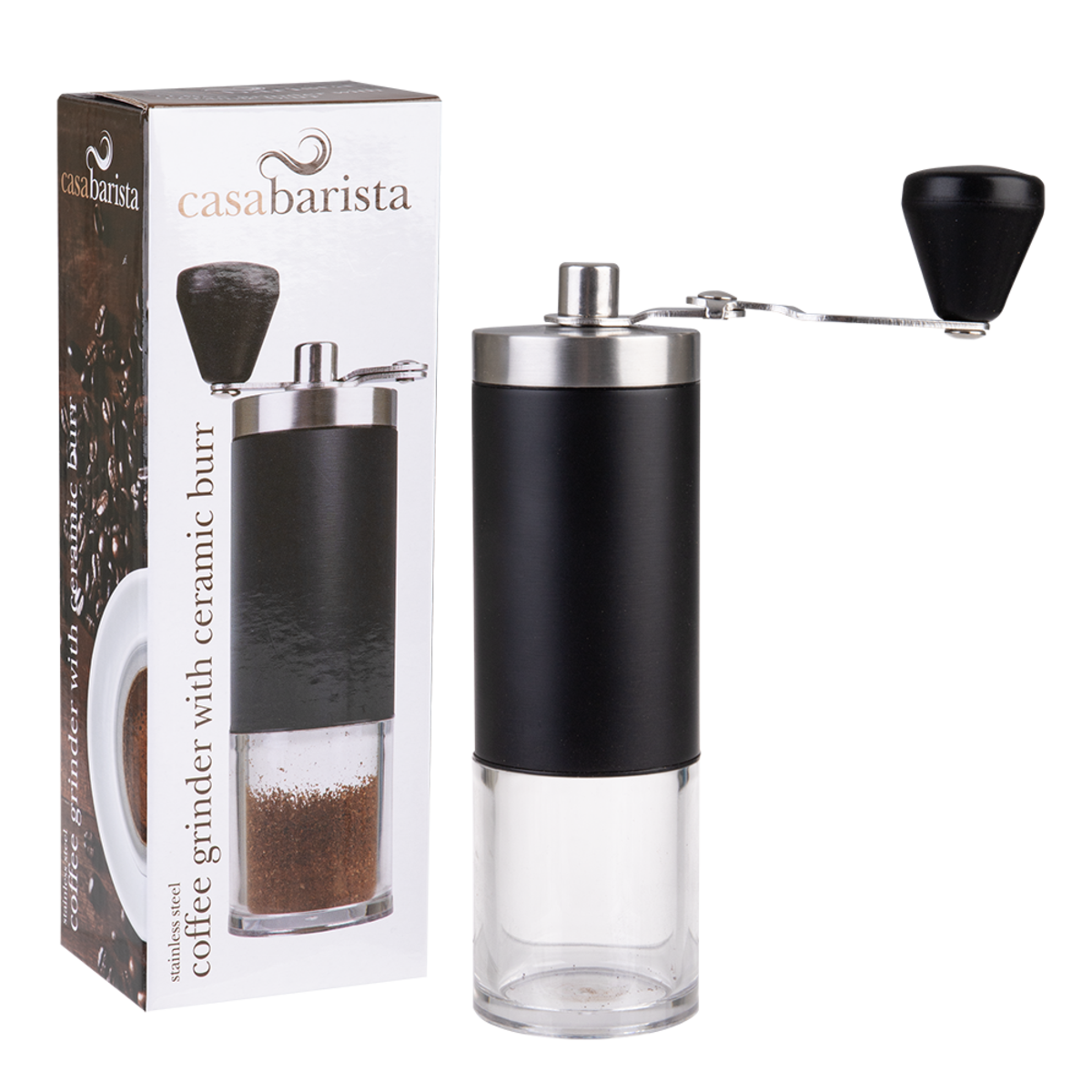 Stainless Steel Hand Coffee Grinder W/Ceramic Burr, Colour: Black