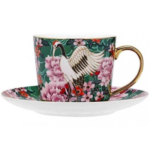 Osaka Emerald Cranes Cup &amp; Saucer
