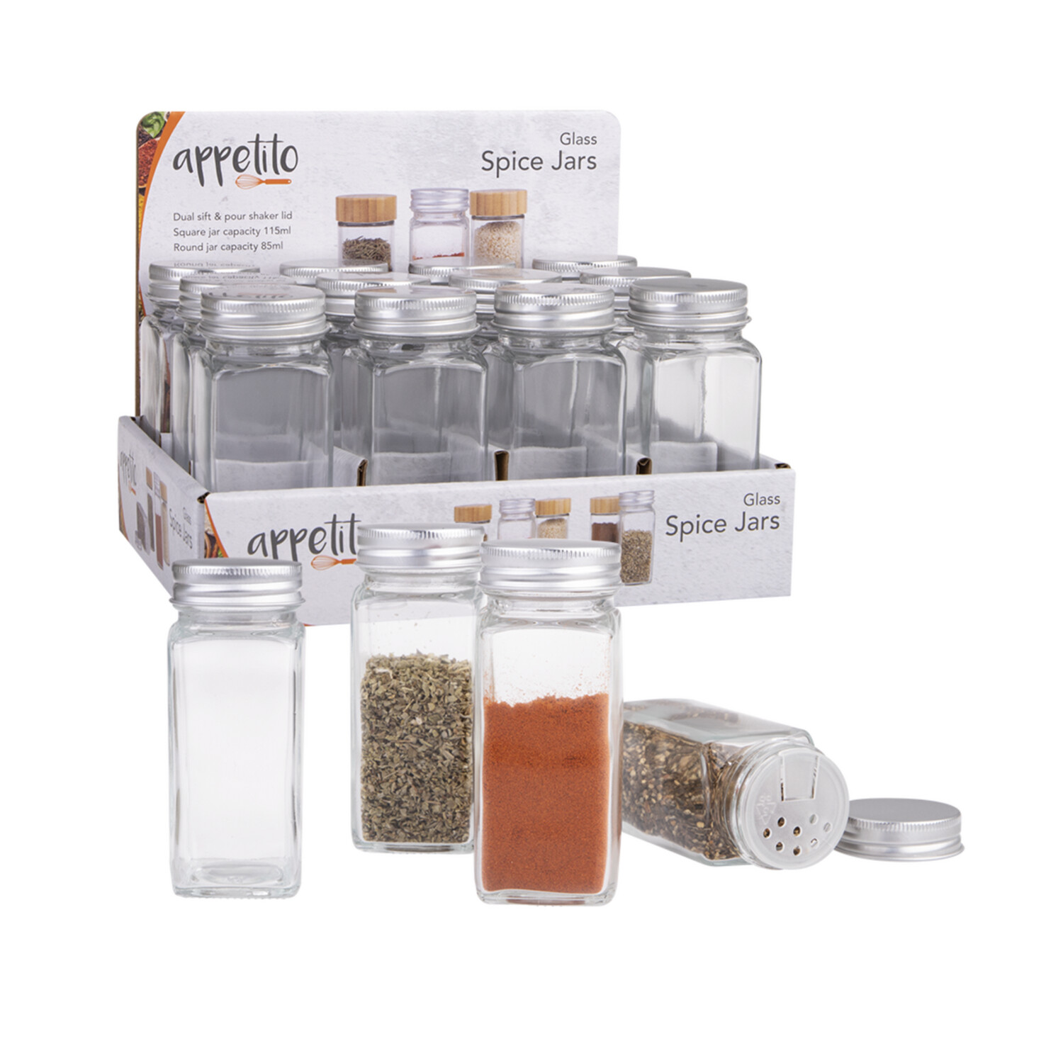 Square Glass Spice Jar with Metal Lid 115ml