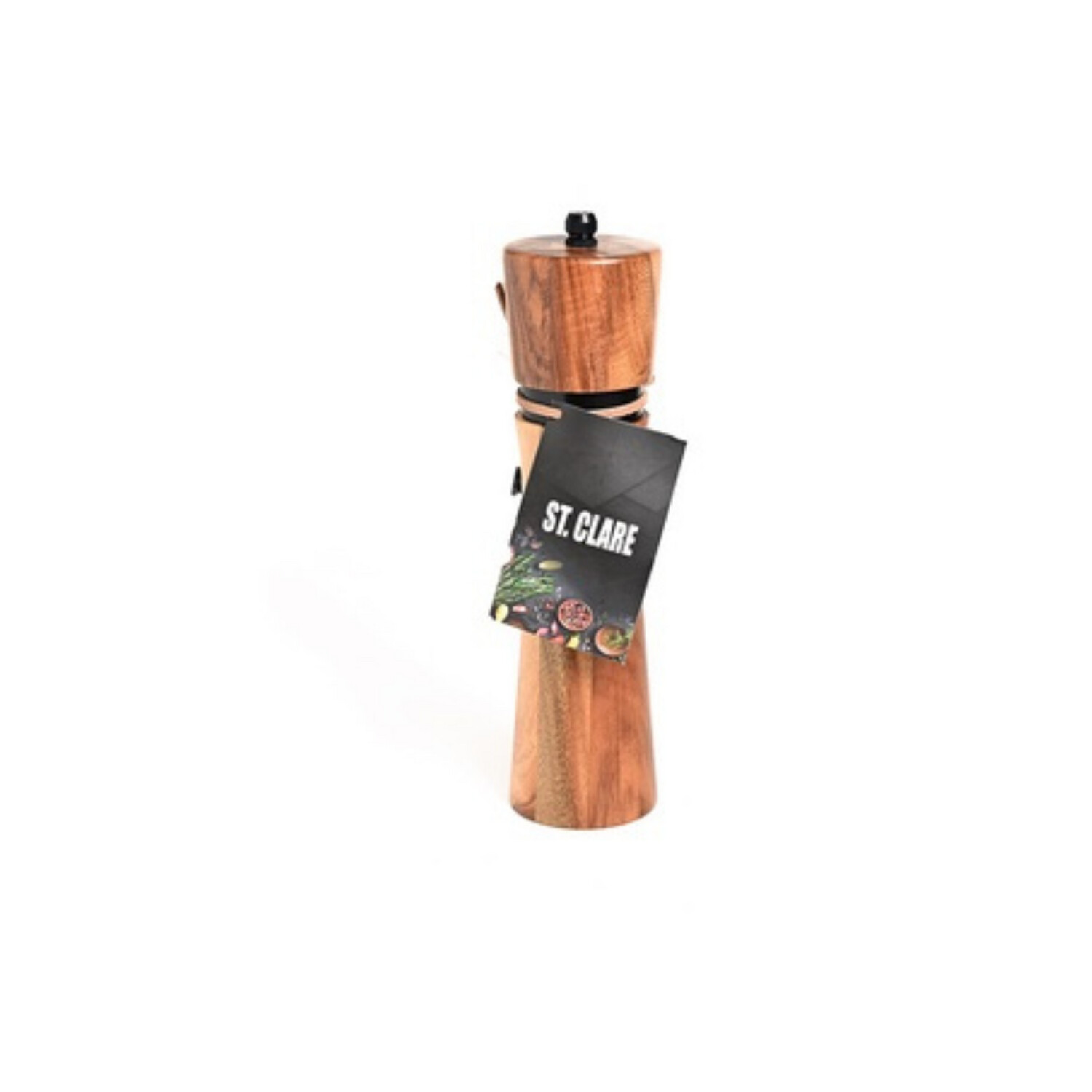 Acacia and Black Steel Salt And Pepper Grinder - 20cm