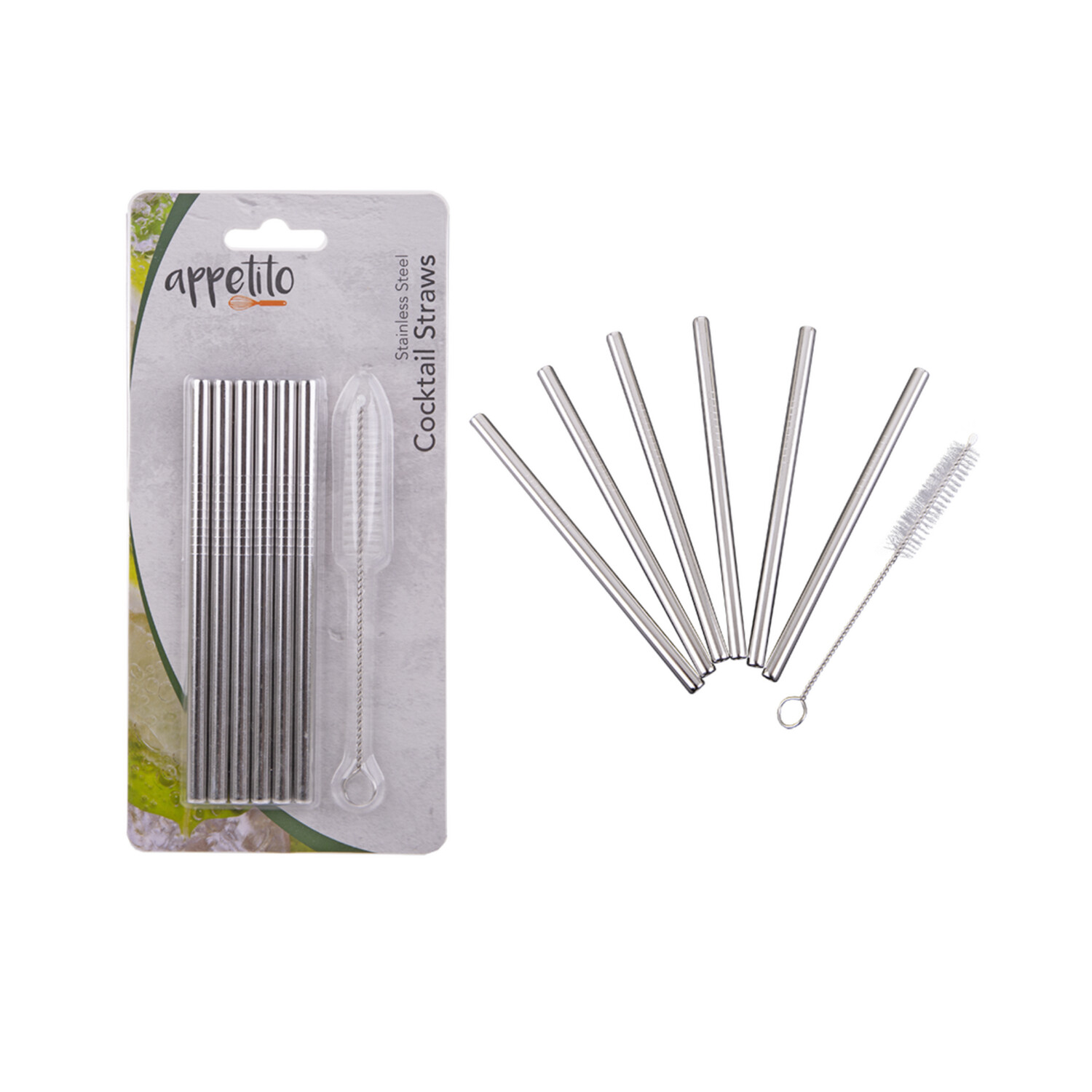 Stainless Steel Cocktail Straws Set 6 With Brush