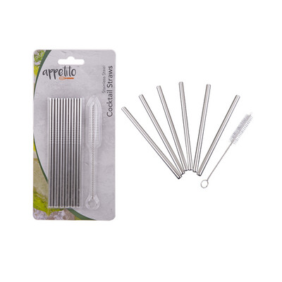 Stainless Steel Cocktail Straws Set 6 With Brush