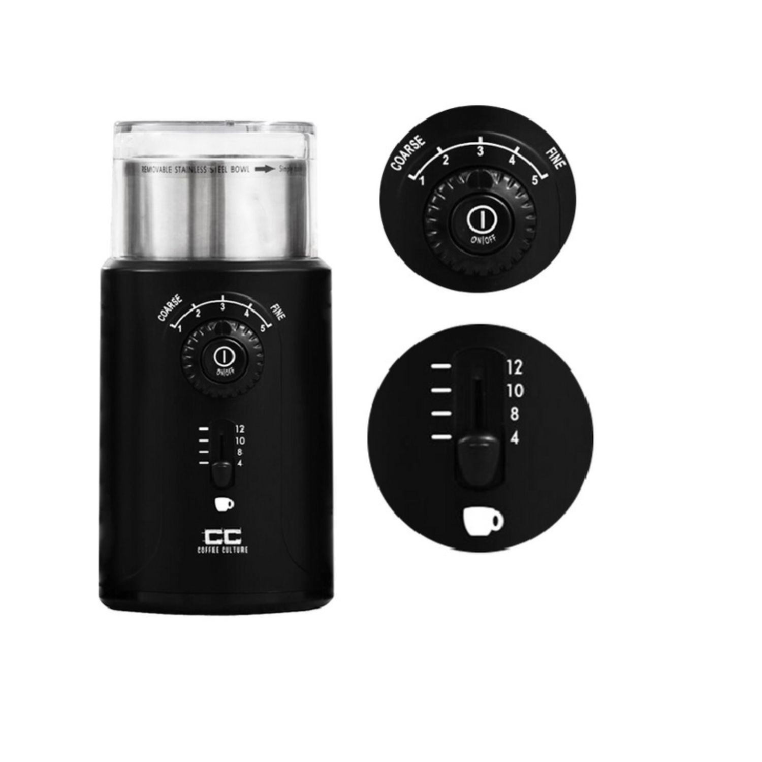 Black Electric Coffee Grinder - 12 Cup
