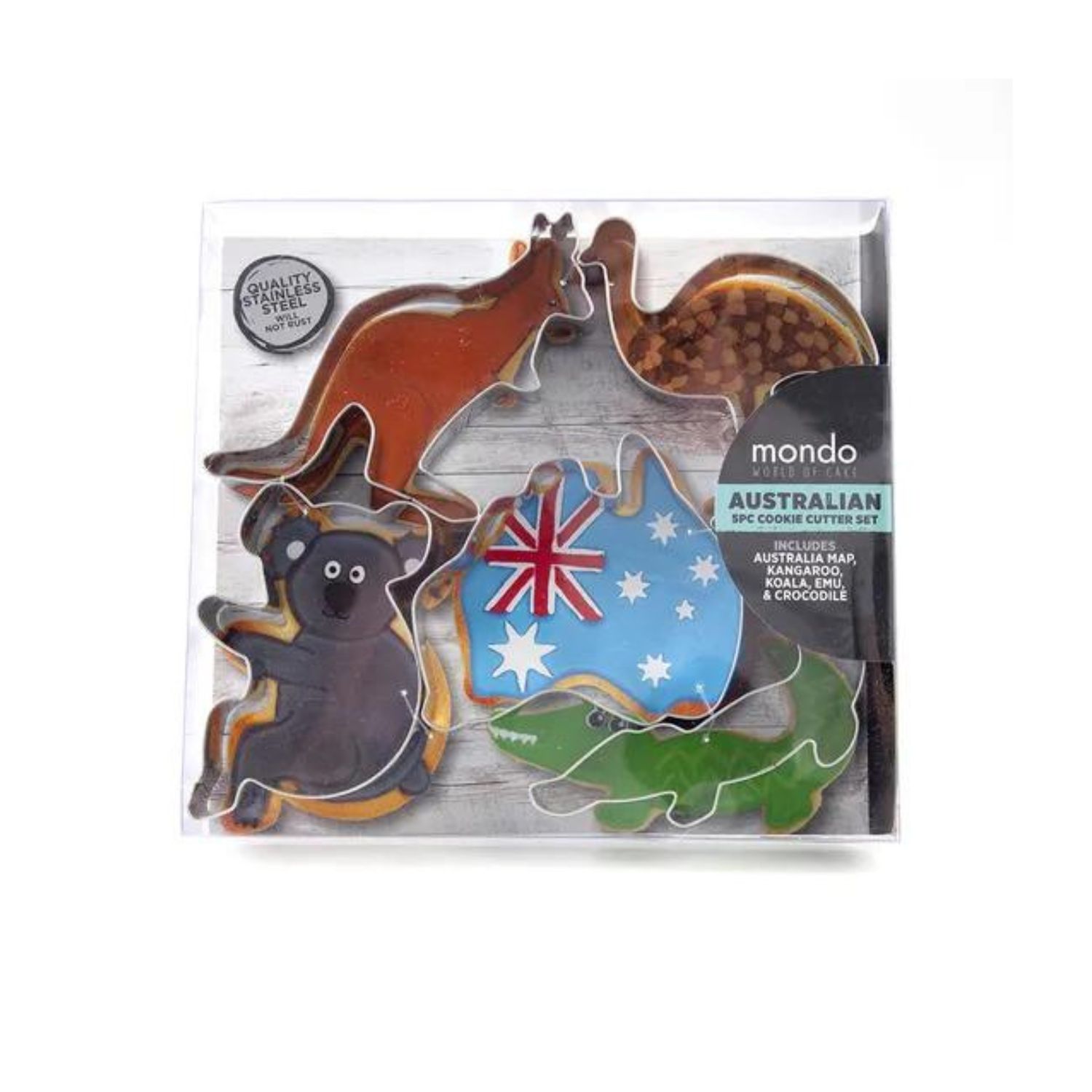 Australian 5Piece Cookie Cutter Set - Australia Map, Kangaroo, Koala, Emu, Crocodile