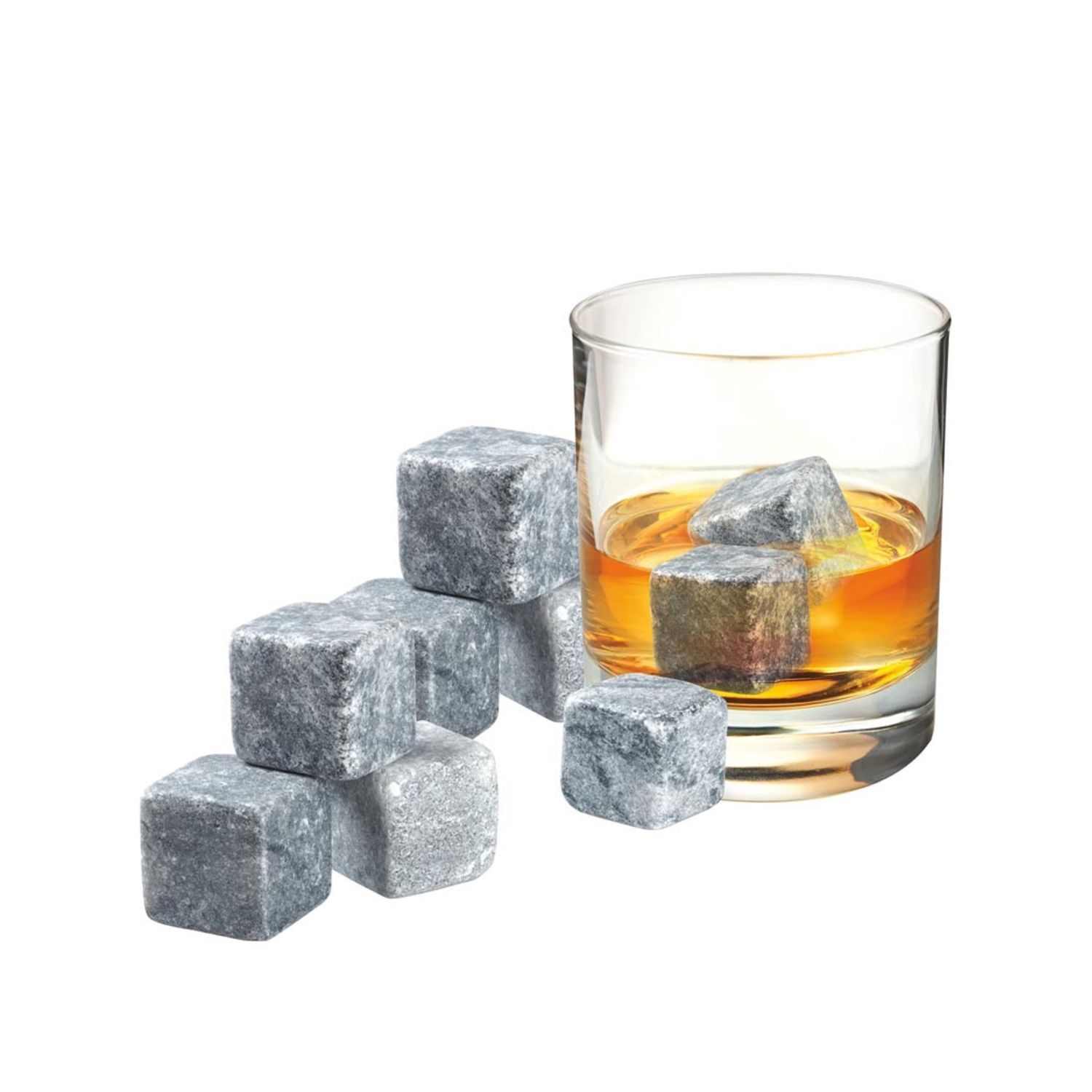 Whisky Rocks Set 9 Piece Set With Velvet Pouch And Box - Soapstone
