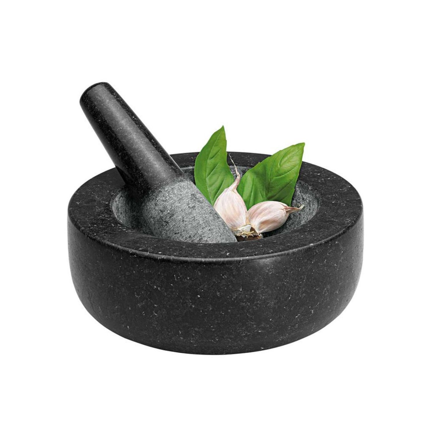 20cm Mortar &amp; Pestle Low Profile Black