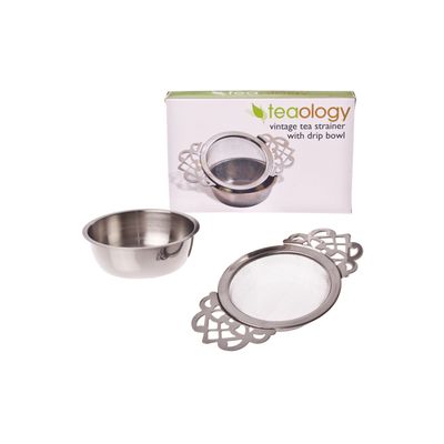 Vintage Stainless Steel Tea Strainer With Drip Bowl