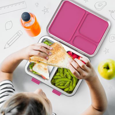 Kid&#39;s Stainless Steel Leak-Resistant Bento Lunch Box - Fuchsia