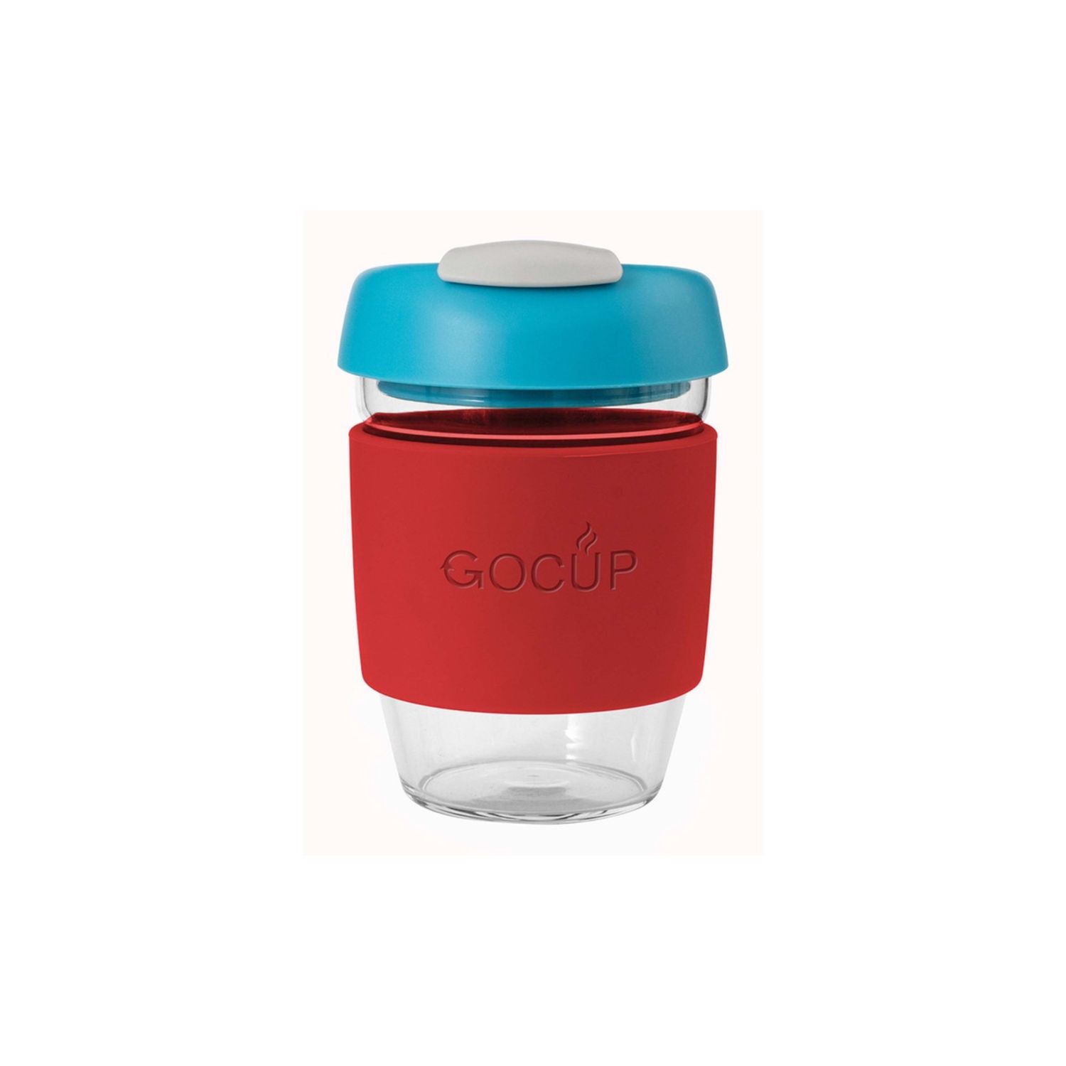 Glass Gocup 355ml Red/Aqua/Grey