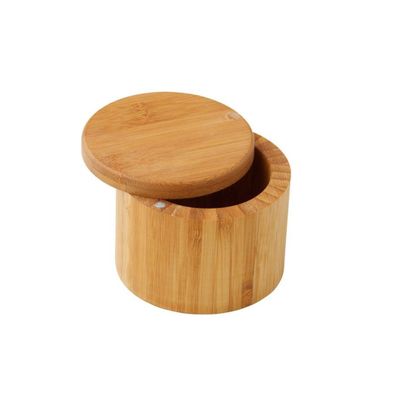 Bamboo Round Salt Box Natural 9X9X7cm