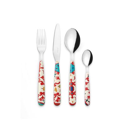 24 piece Cutlery Set Flower &amp; Lemon - Clear Red
