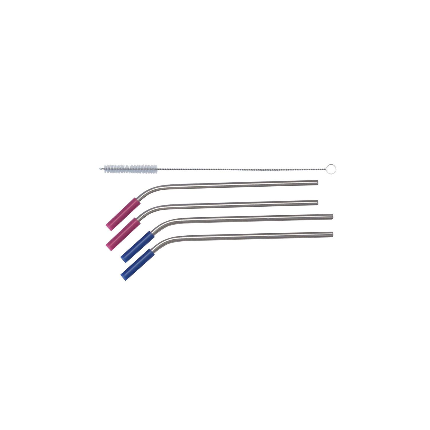 Stainless Steel Straws With Silicone Tips Set/4 &amp; Cleaner - Angled