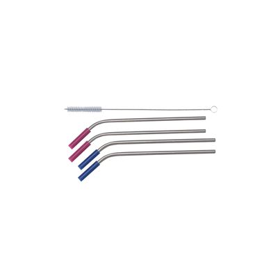 Stainless Steel Straws With Silicone Tips Set/4 &amp; Cleaner - Angled