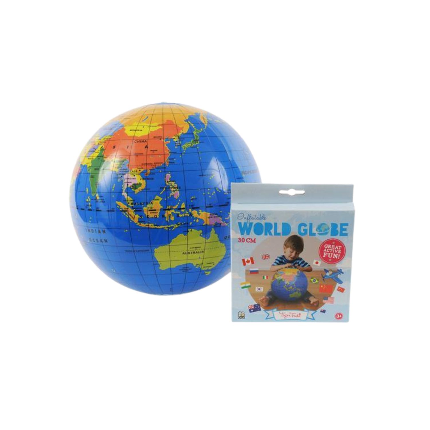 Tiger Tribe Active Toys - Inflatable Globes - World Globe - 30Cm, Option: World Globe - 30cm