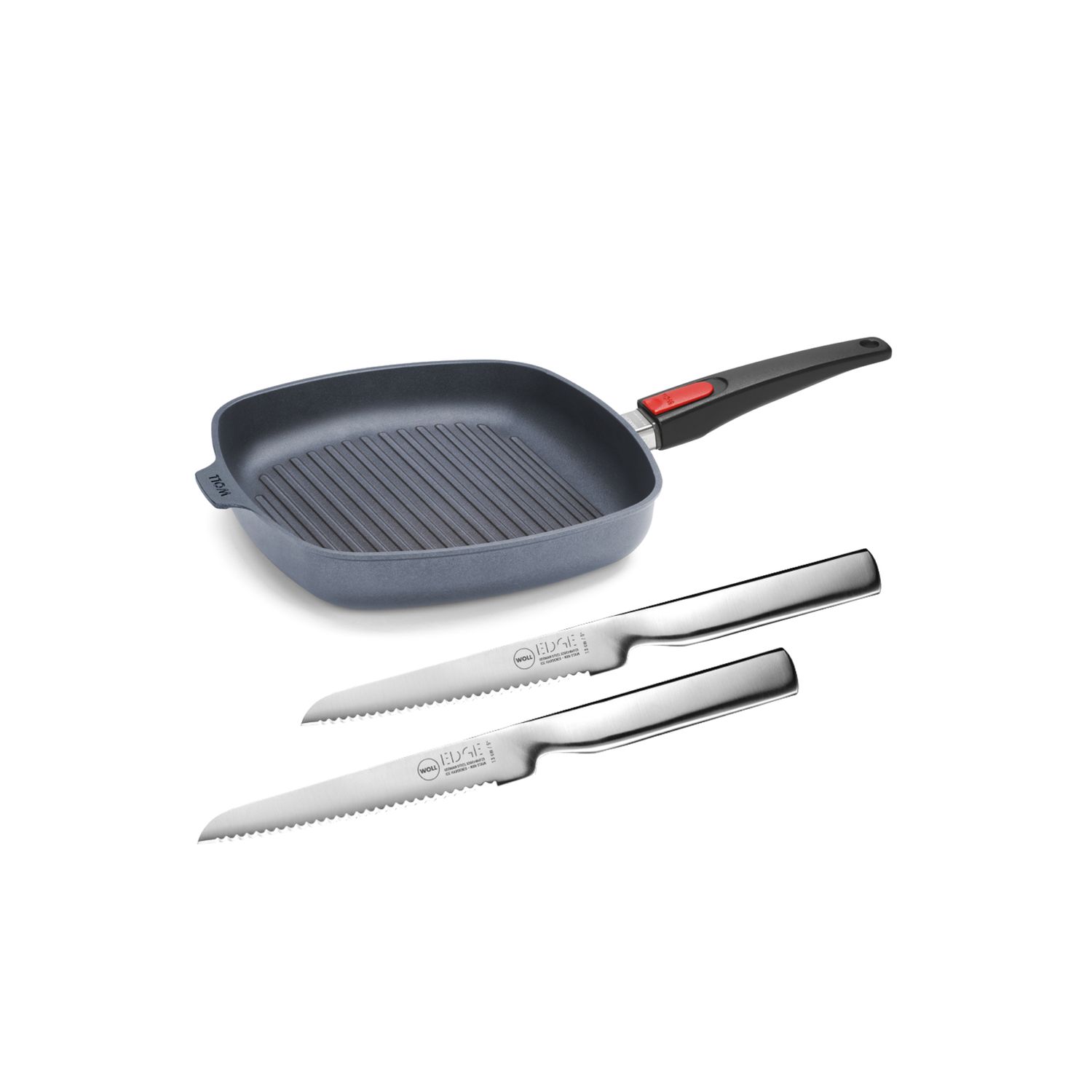 Diamond Lite Induction Detachable Handle Grill Pan 28X4Cm With Set Of 2 Steak Knives