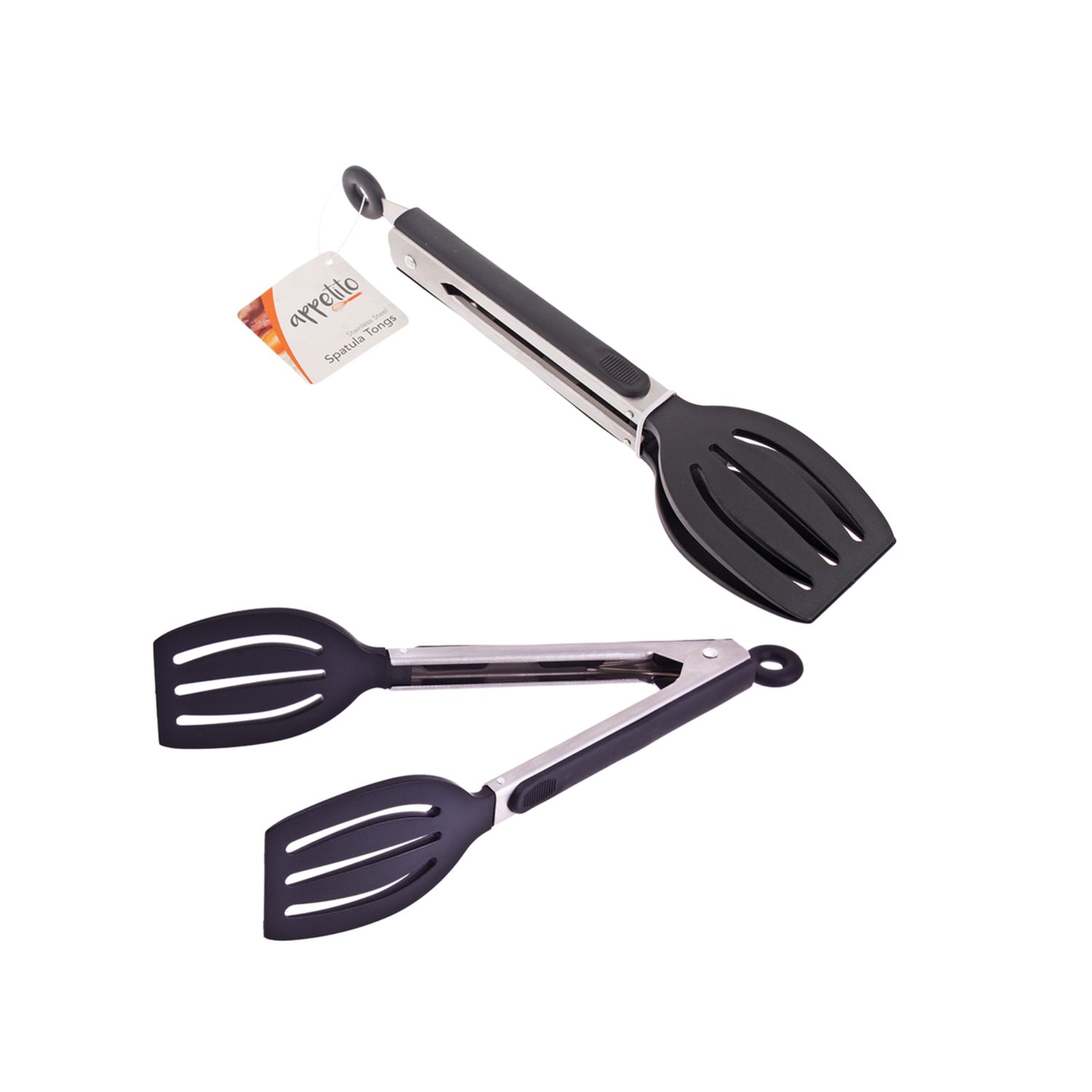 Stainless Steel Spatula Tongs With Lock &amp; Rubber Grip 23CM - Black