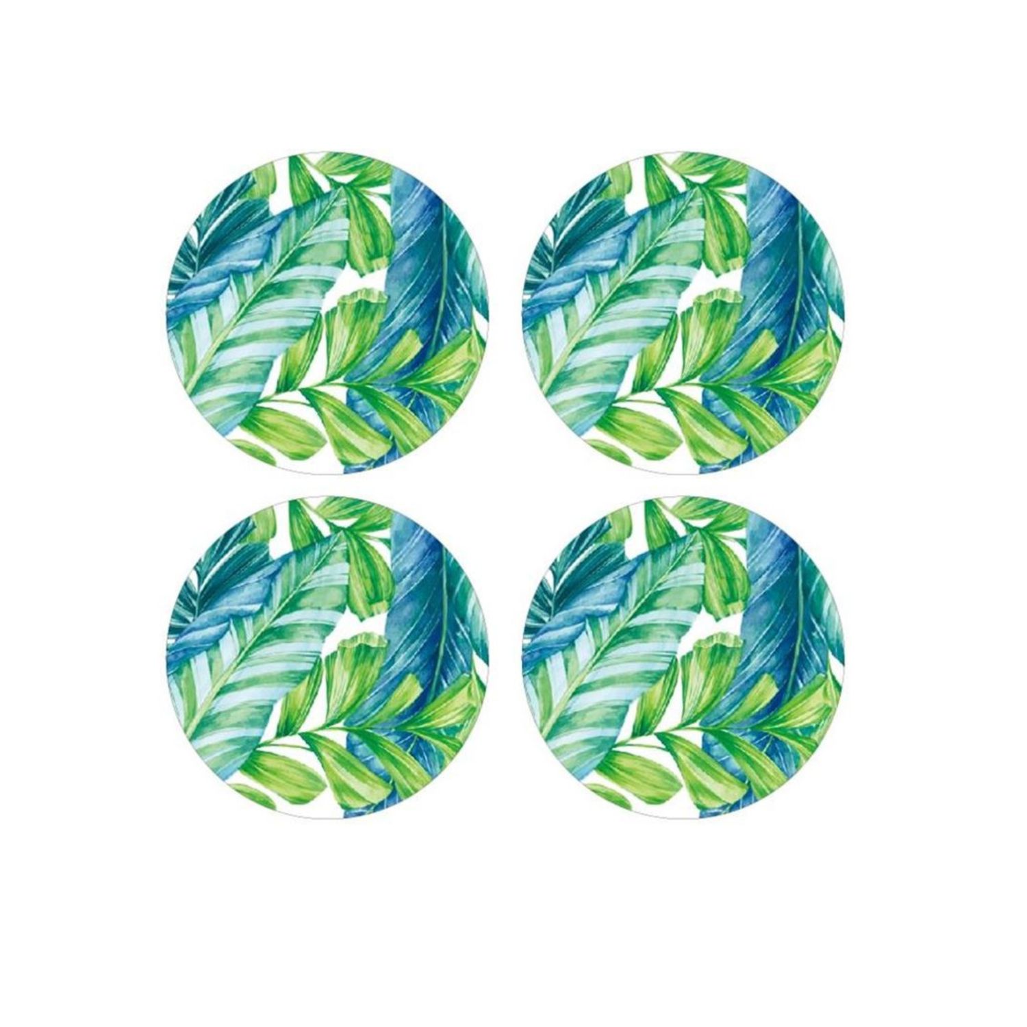 Round Tropical Leaves Glass Coasters