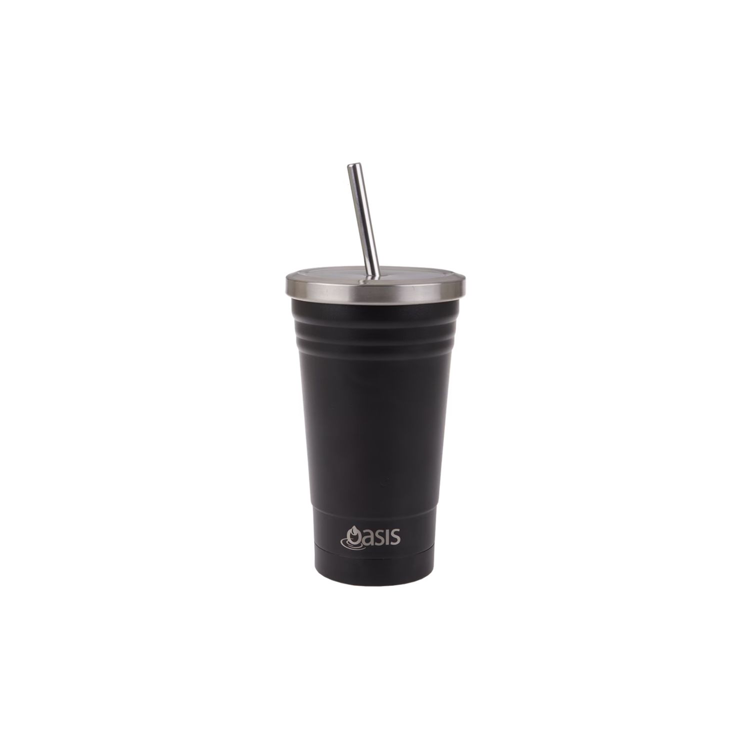 Oasis Smoothie Tumblers 500ml Stainless Steel Double Wall Insulated Tumbler  W/Straw, Colour: Black