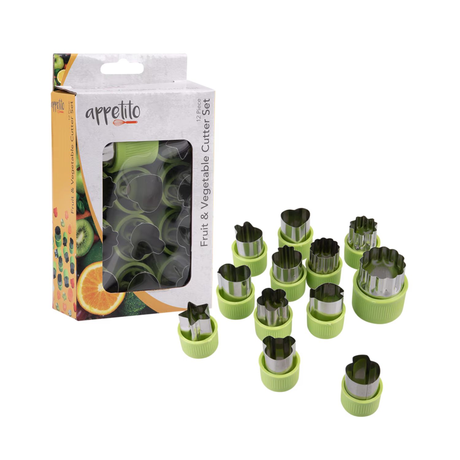 Fruit &amp; Vegetable Cutters Set 12 Assorted Shapes - Green